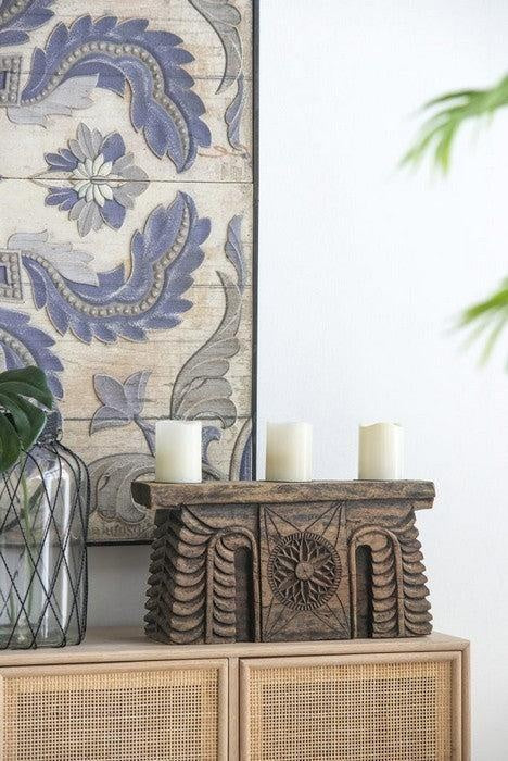 Carved 3 Pillar Candle Holder